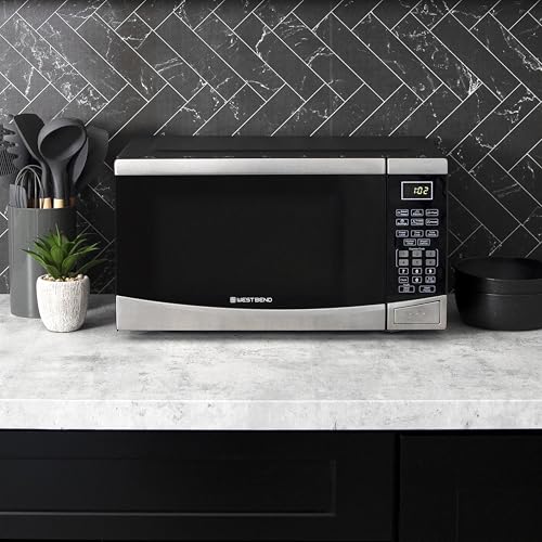 West Bend Microwave Oven 900-Watts Compact with 10 Power Levels and 6 Pre Cooking Settings, Speed Defrost, Electronic Control Panel and Glass Turntable, 0.9-Cu.Ft., Stainless Steel - My Kitchen Products