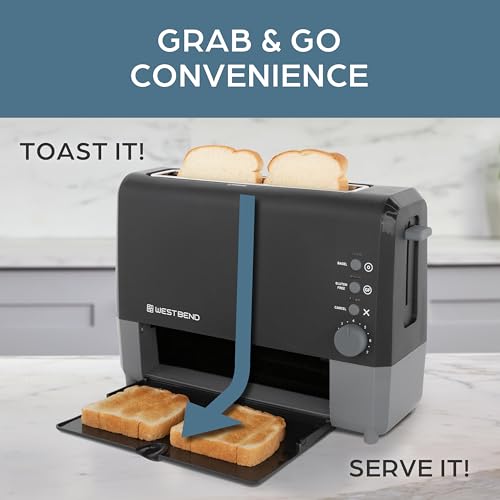 West Bend QuikServe Toaster, 2-Slice Wide-Slot Slide-Through Bread Toaster with Bagel and Gluten-Free Settings and Cool-Touch Exterior Fast Toasting, Includes Removable Serving Tray, 1400-Watts, Black - My Kitchen Products