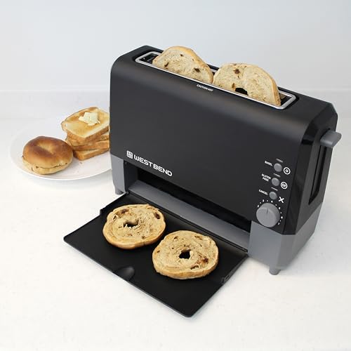 West Bend QuikServe Toaster, 2-Slice Wide-Slot Slide-Through Bread Toaster with Bagel and Gluten-Free Settings and Cool-Touch Exterior Fast Toasting, Includes Removable Serving Tray, 1400-Watts, Black - My Kitchen Products
