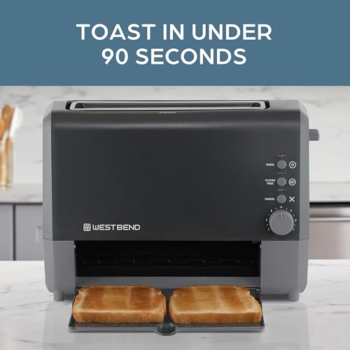 West Bend QuikServe Toaster, 2-Slice Wide-Slot Slide-Through Bread Toaster with Bagel and Gluten-Free Settings and Cool-Touch Exterior Fast Toasting, Includes Removable Serving Tray, 1400-Watts, Black - My Kitchen Products