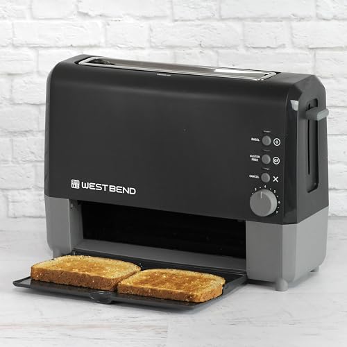 West Bend QuikServe Toaster, 2-Slice Wide-Slot Slide-Through Bread Toaster with Bagel and Gluten-Free Settings and Cool-Touch Exterior Fast Toasting, Includes Removable Serving Tray, 1400-Watts, Black - My Kitchen Products