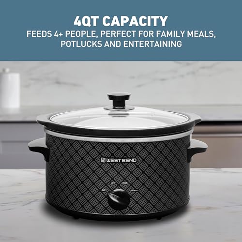 West Bend Slow Cooker 4-Quart Manual Crockery Style with Dishwasher Safe Oval Ceramic Crockpot and Glass Lid Two Temperature Settings Plus Keep Warm, 210-Watts, Black - My Kitchen Products