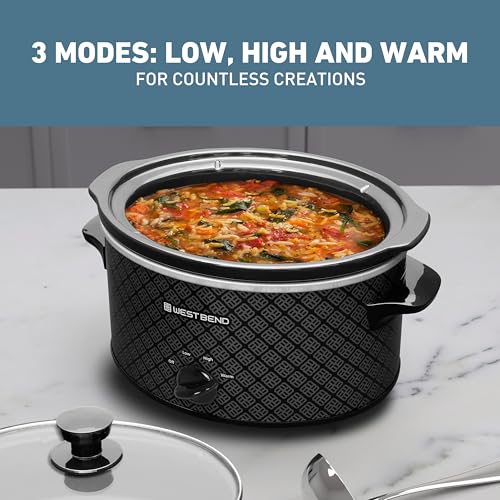 West Bend Slow Cooker 4-Quart Manual Crockery Style with Dishwasher Safe Oval Ceramic Crockpot and Glass Lid Two Temperature Settings Plus Keep Warm, 210-Watts, Black - My Kitchen Products