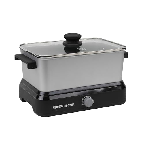 West Bend Versatility Slow Cooker Large Capacity Non-stick Cooking Vessel & Variable Temperature Heating Base Includes Travel Lid and Storage Bag, Range and Oven-Safe Cooking Pot, 5-Quart, Silver - My Kitchen Products