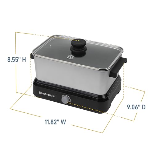West Bend Versatility Slow Cooker Large Capacity Non-stick Cooking Vessel & Variable Temperature Heating Base Includes Travel Lid and Storage Bag, Range and Oven-Safe Cooking Pot, 5-Quart, Silver - My Kitchen Products