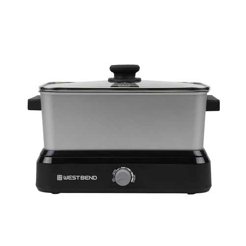 West Bend Versatility Slow Cooker Large Capacity Non-stick Cooking Vessel & Variable Temperature Heating Base Includes Travel Lid and Storage Bag, Range and Oven-Safe Cooking Pot, 5-Quart, Silver - My Kitchen Products