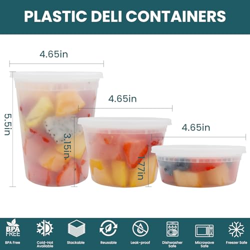 WGCC Deli Containers with Lids 48 Sets- Disposable Soup Containers 8oz, 16oz, 32oz - Plastic Containers with Lids, Food Container Leakproof, BPA Free/Microwave/Freezer/Dishwasher Safe - My Kitchen Products