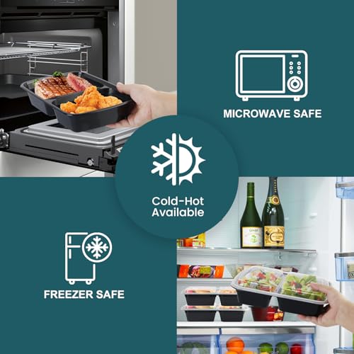 WGCC Meal Prep Containers 2 Compartment- 50Pack 30OZ Food Prep Containers With Lids, Disposable To Go Food Containers, Take Out, Stackable, Leakproof & Food Safe, Microwave, Freezer, Dishwasher Safe - My Kitchen Products