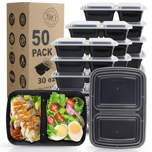 WGCC Meal Prep Containers 2 Compartment- 50Pack 30OZ Food Prep Containers With Lids, Disposable To Go Food Containers, Take Out, Stackable, Leakproof & Food Safe, Microwave, Freezer, Dishwasher Safe - My Kitchen Products