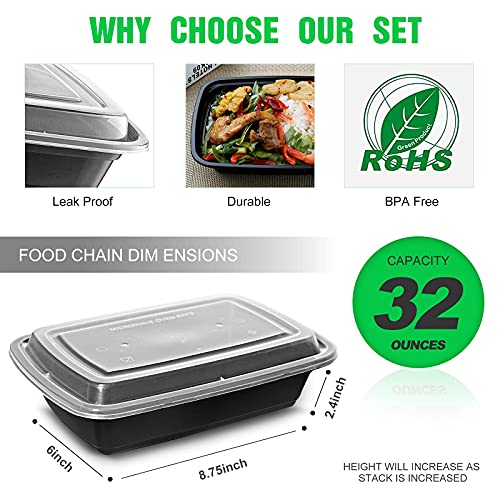 WGCC Meal Prep Containers, 32OZ 50 Pack Extra-thick Food Storage Containers with Lids, Plastic Microwavable Bento Box Reusable Storage Lunch Boxes BPA Free, Stackable, Dishwasher/Freezer Safe - My Kitchen Products