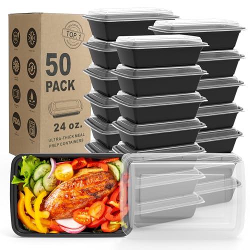 WGCC Meal Prep Containers, 50 Pack Extra-thick Food Storage Containers with Lids, Disposable & Reusable Plastic Bento Lunch Box, BPA Free, Stackable, Microwave/Dishwasher/Freezer Safe (24 oz) - My Kitchen Products