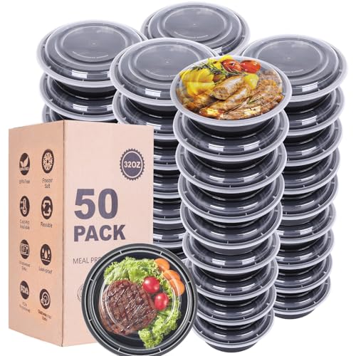 WGCC Meal Prep Containers with Lids - 50Pack 32OZ Meal Bowls, Round To Go Containers, BPA-Free, Freezer & Dishwasher Safe - My Kitchen Products