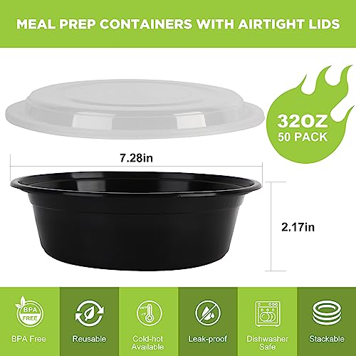 WGCC Meal Prep Containers with Lids - 50Pack 32OZ Meal Bowls, Round To Go Containers, BPA-Free, Freezer & Dishwasher Safe - My Kitchen Products