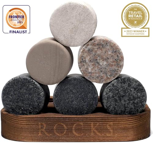 Whiskey Chilling Stones Gift Set - 6 Handcrafted Premium Granite Round Sipping Rocks - 2 Crystal Superior Glasses - Hardwood Presentation & Storage Tray - Elegant Gold Foil Gift Box by R.O.C.K.S. - My Kitchen Products