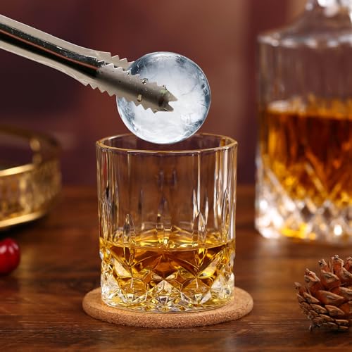 Whiskey Rocks Glass Set In Gift Box - Includes 2 Crystal Bourbon Glasses and 2 Big Ice Ball Molds - 10 Oz Old Fashioned Glasses for Scotch, Cocktails, Rum, Cognac, Vodka - Unique Gift for Men - My Kitchen Products