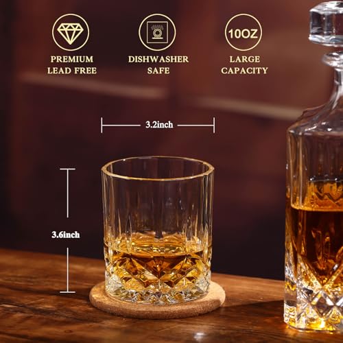 Whiskey Rocks Glass Set In Gift Box - Includes 2 Crystal Bourbon Glasses and 2 Big Ice Ball Molds - 10 Oz Old Fashioned Glasses for Scotch, Cocktails, Rum, Cognac, Vodka - Unique Gift for Men - My Kitchen Products