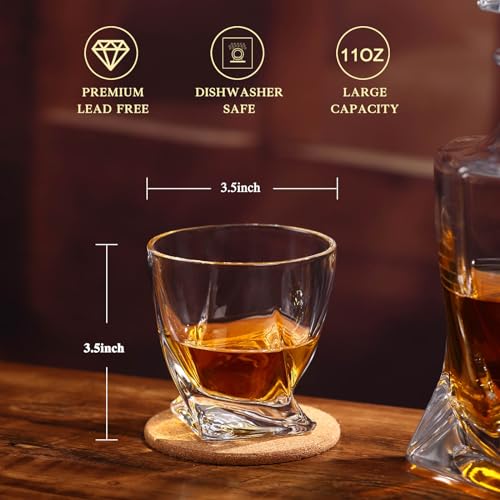 Whiskey Rocks Glass Set In Gift Box - Includes 2 Crystal Bourbon Glasses and 2 Big Ice Ball Molds - 11 Oz Old Fashioned Glasses for Scotch, Cocktails, Rum, Cognac, Vodka - Unique Gift for Men - My Kitchen Products