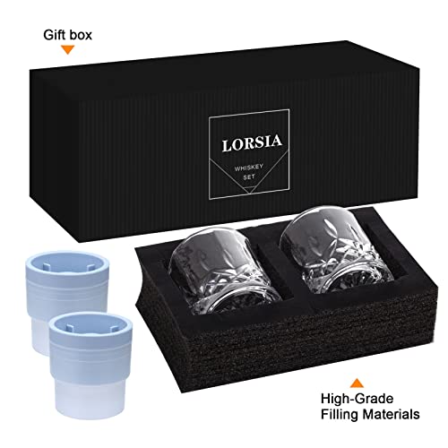 Whiskey Rocks Glass, Set of 4 (2 Crystal Bourbon Glasses, 2 Round Big Ice Ball Molds) In Gift Box - 10 Oz Old Fashioned Glasses for Scotch Cocktail Rum Cognac Vodka Liquor, Unique Gifts for Men - My Kitchen Products