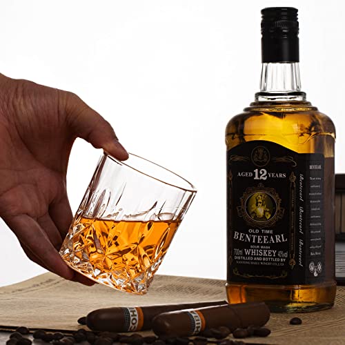 Whiskey Rocks Glass, Set of 4 (2 Crystal Bourbon Glasses, 2 Round Big Ice Ball Molds) In Gift Box - 10 Oz Old Fashioned Glasses for Scotch Cocktail Rum Cognac Vodka Liquor, Unique Gifts for Men - My Kitchen Products