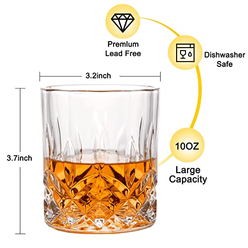Whiskey Rocks Glass, Set of 4 (2 Crystal Bourbon Glasses, 2 Round Big Ice Ball Molds) In Gift Box - 10 Oz Old Fashioned Glasses for Scotch Cocktail Rum Cognac Vodka Liquor, Unique Gifts for Men - My Kitchen Products