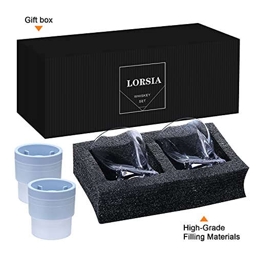 Whiskey Rocks Glass, Set of 4 (2 Crystal Bourbon Glasses, 2 Round Big Ice Ball Molds) In Gift Box - 11 Oz Old Fashioned Glasses for Scotch Cocktail Rum Cognac Vodka Liquor, Unique Gifts for Men - My Kitchen Products
