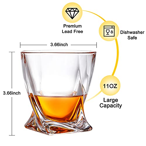 Whiskey Rocks Glass, Set of 4 (2 Crystal Bourbon Glasses, 2 Round Big Ice Ball Molds) In Gift Box - 11 Oz Old Fashioned Glasses for Scotch Cocktail Rum Cognac Vodka Liquor, Unique Gifts for Men - My Kitchen Products