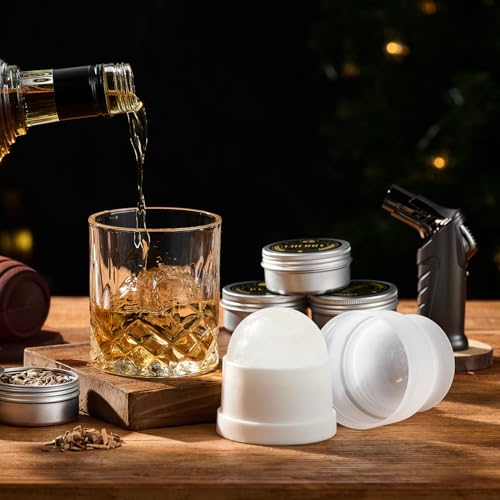 Whiskey Smoker Kit with Torch - 6 Flavors Wood Chips, 2 Glasses, 2 Ice Ball Molds - Cocktail Smoker Infuser Kit, Old Fashioned Drink Smoker Kit, Birthday Bourbon Whiskey Gifts for Men,Dad(NO Butane) - My Kitchen Products
