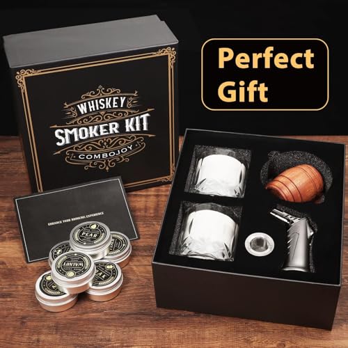 Whiskey Smoker Kit with Torch - 6 Flavors Wood Chips, 2 Glasses, 2 Ice Ball Molds - Cocktail Smoker Infuser Kit, Old Fashioned Drink Smoker Kit, Birthday Bourbon Whiskey Gifts for Men,Dad(NO Butane) - My Kitchen Products