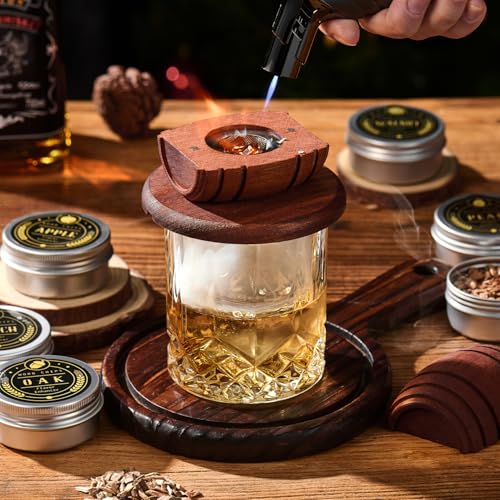 Whiskey Smoker Kit with Torch - 6 Flavors Wood Chips, 2 Glasses, 2 Ice Ball Molds - Cocktail Smoker Infuser Kit, Old Fashioned Drink Smoker Kit, Birthday Bourbon Whiskey Gifts for Men,Dad(NO Butane) - My Kitchen Products