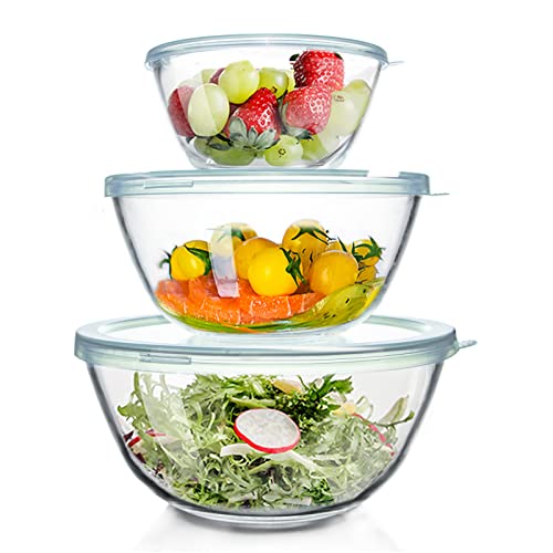 WhiteRhino Glass Mixing Bowls Glass Bowls with Lids Set(4.5QT,2.7QT, 1.1QT),Large Salad Bowls,glass mixing bowl Space-Saving Nesting Storage bowls for Cooking,Baking,Prepping,Dishwasher Safe - My Kitchen Products