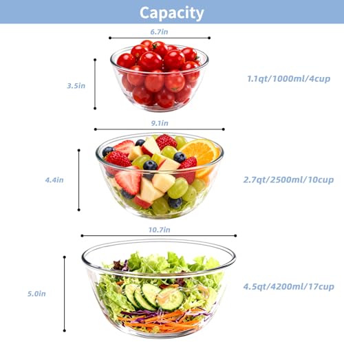 WhiteRhino Glass Mixing Bowls Glass Bowls with Lids Set(4.5QT,2.7QT, 1.1QT),Large Salad Bowls,glass mixing bowl Space-Saving Nesting Storage bowls for Cooking,Baking,Prepping,Dishwasher Safe - My Kitchen Products