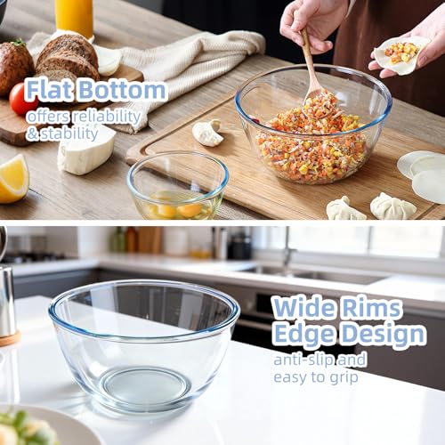 WhiteRhino Glass Mixing Bowls Glass Bowls with Lids Set(4.5QT,2.7QT, 1.1QT),Large Salad Bowls,glass mixing bowl Space-Saving Nesting Storage bowls for Cooking,Baking,Prepping,Dishwasher Safe - My Kitchen Products