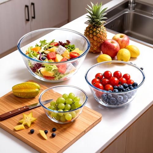 WhiteRhino Glass Mixing Bowls Glass Bowls with Lids Set(4.5QT,2.7QT, 1.1QT),Large Salad Bowls,glass mixing bowl Space-Saving Nesting Storage bowls for Cooking,Baking,Prepping,Dishwasher Safe - My Kitchen Products