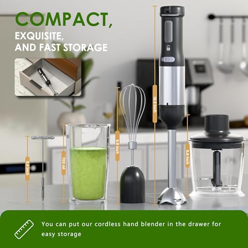 WHUTO Cordless Immersion Hand Blender, 5-in-1 Variable Speed blender handheld,Rechargeable with 2000mAh Battery, BPA-Free & Dishwasher-Safe Accessories:700ml Beaker,Chopper,Whisk & Milk Frother,Black - My Kitchen Products