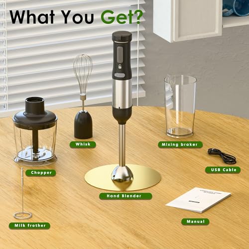 WHUTO Cordless Immersion Hand Blender, 5-in-1 Variable Speed blender handheld,Rechargeable with 2000mAh Battery, BPA-Free & Dishwasher-Safe Accessories:700ml Beaker,Chopper,Whisk & Milk Frother,Black - My Kitchen Products