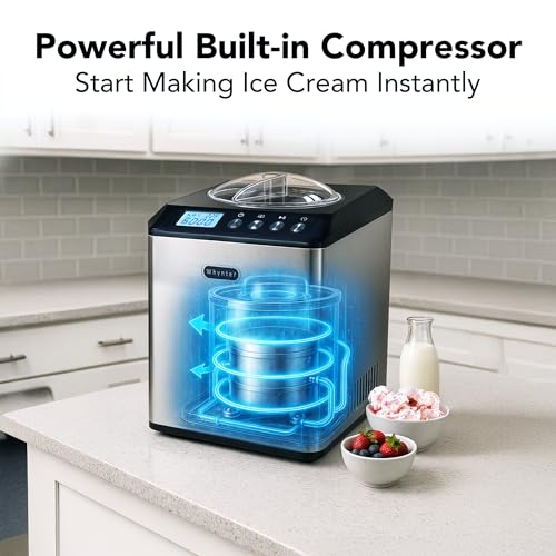 Whynter Ice Cream Maker Machine Automatic 2.1 Qt. Upright with Built-In Compressor, LCD Digital Display & Timer, No Pre-Freezing, ICM-201SB, Stainless Steel - My Kitchen Products
