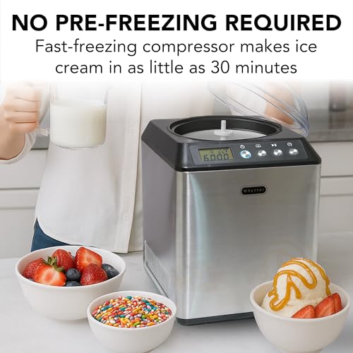 Whynter Ice Cream Maker Machine Automatic 2.1 Qt. Upright with Built-In Compressor, LCD Digital Display & Timer, No Pre-Freezing, ICM-201SB, Stainless Steel - My Kitchen Products