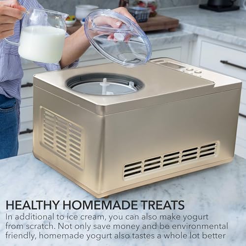 Whynter Ice Cream Maker Machine & Yogurt Automatic 2 Qt. with Built-in Compressor, LCD Digital Display & Timer, No Pre-Freezing, ICM-220CGY, Champagne Gold - My Kitchen Products