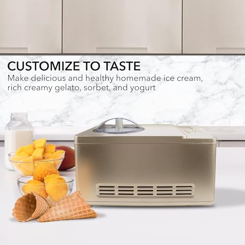 Whynter Ice Cream Maker Machine & Yogurt Automatic 2 Qt. with Built-in Compressor, LCD Digital Display & Timer, No Pre-Freezing, ICM-220CGY, Champagne Gold - My Kitchen Products