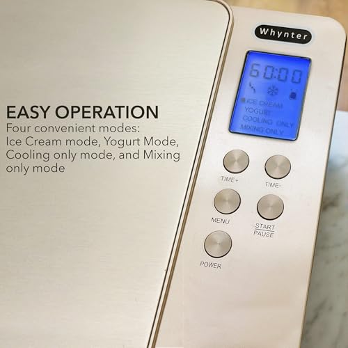 Whynter Ice Cream Maker Machine & Yogurt Automatic 2 Qt. with Built-in Compressor, LCD Digital Display & Timer, No Pre-Freezing, ICM-220CGY, Champagne Gold - My Kitchen Products