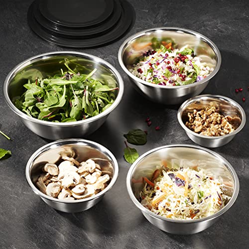 WHYSKO Stainless Steel Mixing Bowl Set, 10 Piece Stainless Steel Mixing Bowls with Lids Set for Food Prep Storage and Serving, Dishwasher Safe for Kitchen Baking Cooking, Silver - My Kitchen Products