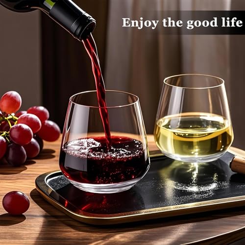 WIKERWANG Stemless Wine Glasses Set of 4, 13.5oz, Crystal Clear Red White Wine Glasses for Daily Use, Lead-free, Dishwasher Safe, Glasses Drinking Set, Ideal for Home Bar, Parties & Gifts - My Kitchen Products