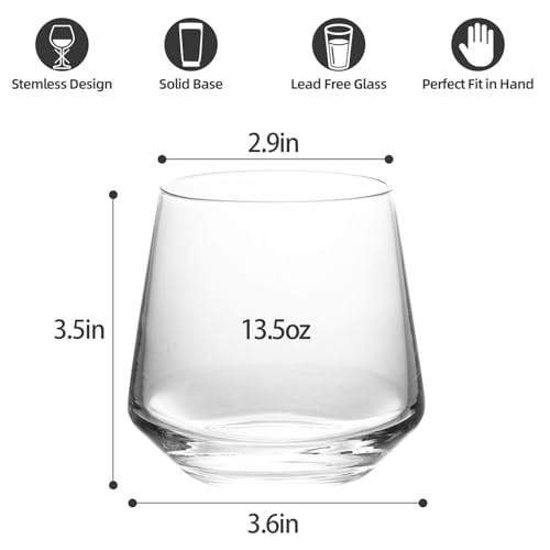 WIKERWANG Stemless Wine Glasses Set of 4, 13.5oz, Crystal Clear Red White Wine Glasses for Daily Use, Lead-free, Dishwasher Safe, Glasses Drinking Set, Ideal for Home Bar, Parties & Gifts - My Kitchen Products