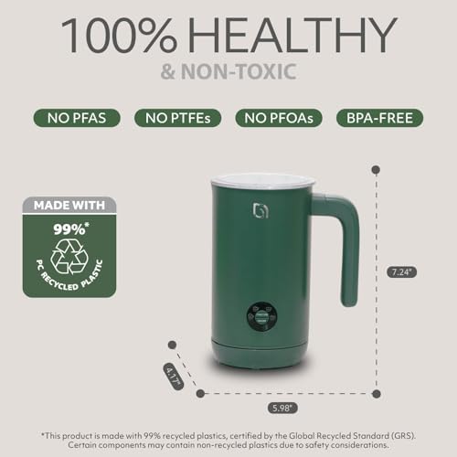 WILLOW Eco Series Milk Frother, 4 in 1 Milk Steamer, One Button Operation Hot and Cold Foam Maker 8.12oz/240ml Milk Warmer for Coffee & Latte, Made from 99% Recycled Plastics, Non-Toxic - GREEN - My Kitchen Products