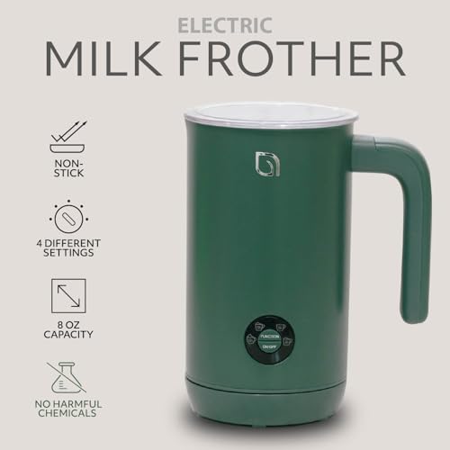 WILLOW Eco Series Milk Frother, 4 in 1 Milk Steamer, One Button Operation Hot and Cold Foam Maker 8.12oz/240ml Milk Warmer for Coffee & Latte, Made from 99% Recycled Plastics, Non-Toxic - GREEN - My Kitchen Products