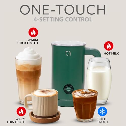 WILLOW Eco Series Milk Frother, 4 in 1 Milk Steamer, One Button Operation Hot and Cold Foam Maker 8.12oz/240ml Milk Warmer for Coffee & Latte, Made from 99% Recycled Plastics, Non-Toxic - GREEN - My Kitchen Products