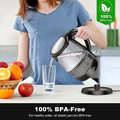 Willz Electric Glass Kettle with Heat Resistant Handle and Cordless Pour, Quick Boil & Auto Shut-Off Technology, Blue Boil Light, 1.7L, 1500 W, Black - My Kitchen Products
