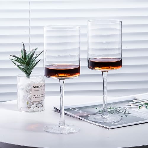 Wine Glasses Set of 4 - Hand Blown wine glass 15oz in Gift Packaging - Large White Wine Glass on Long Stem - Unique Modern Shape - For Wedding, Anniversary, Father’s Day - My Kitchen Products