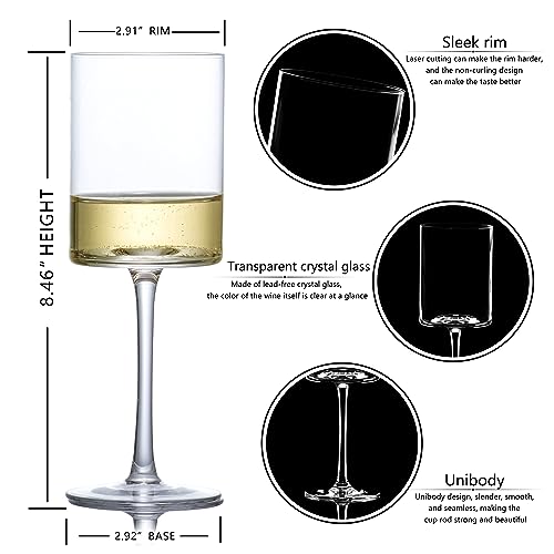 Wine Glasses Set of 4 - Hand Blown wine glass 15oz in Gift Packaging - Large White Wine Glass on Long Stem - Unique Modern Shape - For Wedding, Anniversary, Father’s Day - My Kitchen Products