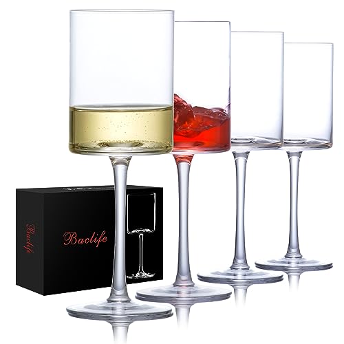 Wine Glasses Set of 4, Hand Blown wine glass 15oz in Gift Packaging, Large White Wine Glass on Long Stem, Unique Modern